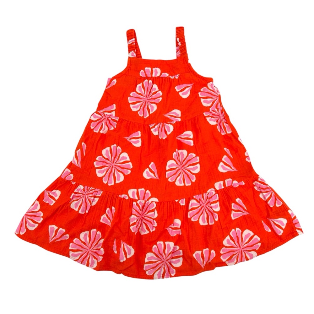 NWT Crewcuts Factory Girls’ Flower Gauze Tiered Dress in Bright Persimmon Multi - Picture 3 of 9